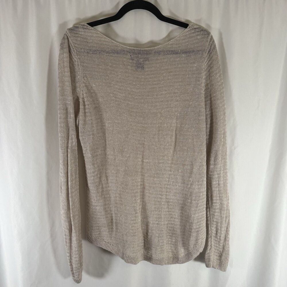 Tahari 100% Linen Cover Blouse Women's Large Beige Knit Sheer Long Sleeve